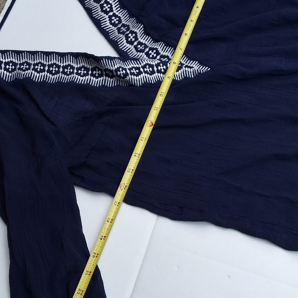 Kona Sol Deep Blue Gauzy Tunic with Elegant Embroidy Swim Cover Up M - Picture 10 of 15